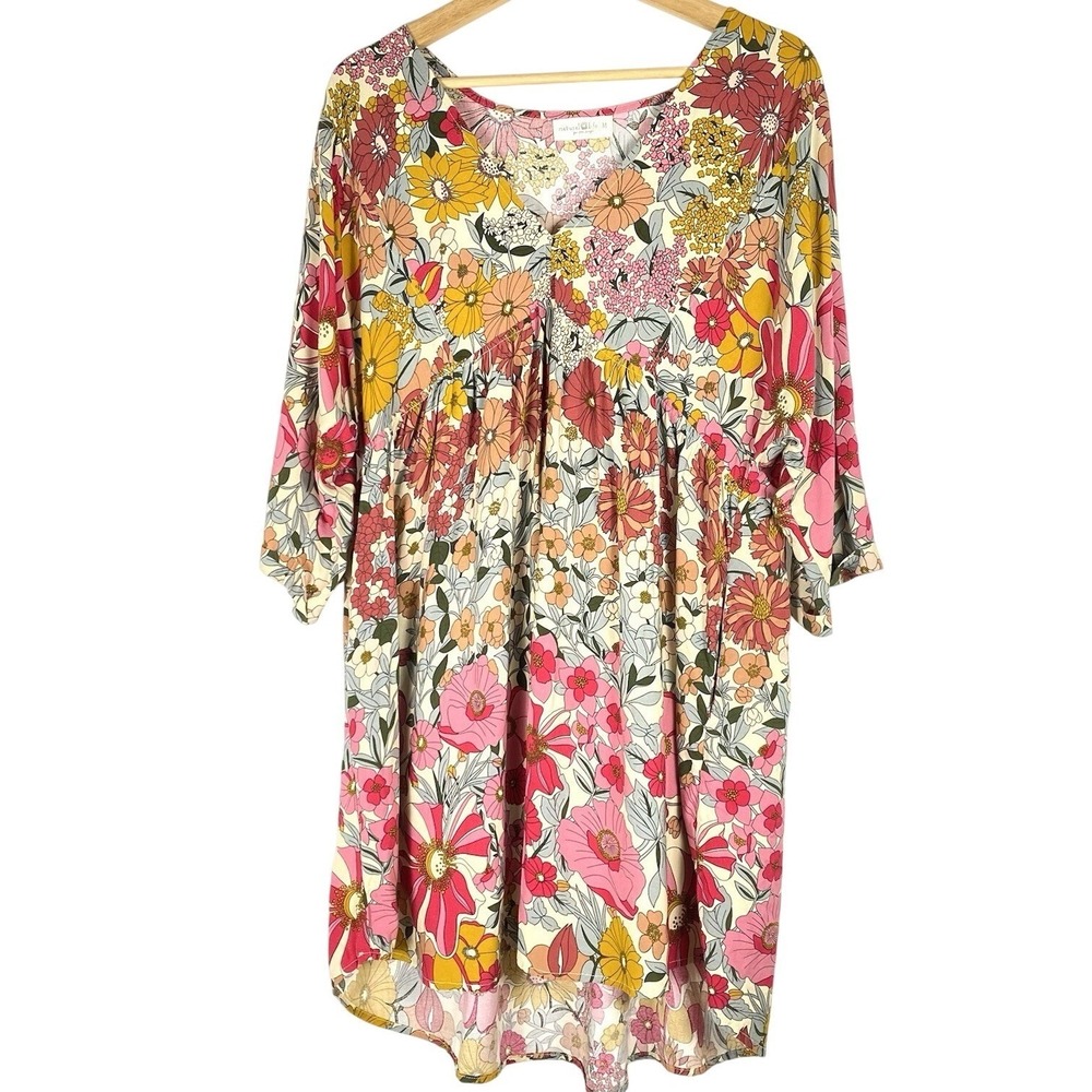 Natural Life Womens Medium Mini Dress Boho Sundress Floral Pockets Feminine Chic